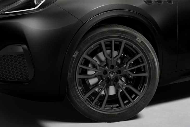 セルフレベリング センターキャップを組み込んだグロッシーブラックの21インチ「エテレ スタッガード」ホイールを装着。