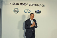 日産の西川廣人（さいかわひろと）社長兼CEO。「グローバルでの累計生産台数1億5000万台という節目を、新型『リーフ』とともに迎えられたことがうれしい」と語った。