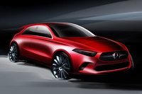 新型「Aクラス」のデザインスケッチ。フロントマスクからボディーサイドを通ってリアへと向かう流れがよくわかる。