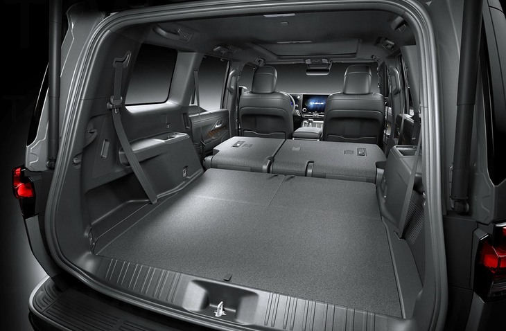 3列8人乗り仕様車の荷室を最大化した様子。