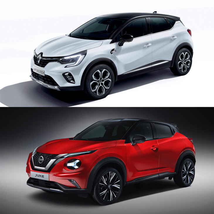 主要コンポーネンツを共有しつつ、デザインによる差別化が図られている「ルノー・キャプチャー」（上）と「日産ジューク」（下）。