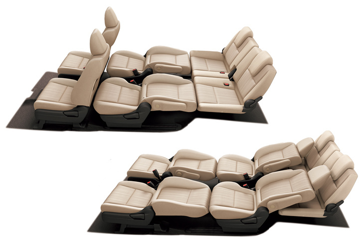 新型「フリード」では、1、2列目、ないし2、3列目のフラットモードが可能となった。