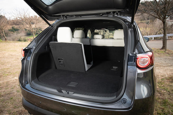 ラゲッジスペースには、7人乗車時でも9インチゴルフバッグを2個積めるスペースを確保。「Lパッケージ」にはパワーテールゲートが標準装備される。