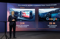 説明会ではラインナップの合理化や車両電動化に関する戦略に加え、コネクテッドの領域における計画も紹介。米グーグルのデジタルエコシステムの採用や、「将来的に2500万台の車両が3社アライアンスのクラウドにつながることになる」という試算などを明らかにした。