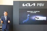 日本におけるKiaの「PBV」シリーズ展開について説明するキム・サンデ氏。ニーズはあっても現実的にEVバンの選択肢に乏しい日本は今後、有力な市場として期待できるという。
