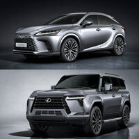 「スピンドルボディー」と称される顔まわりの意匠をはじめ、新世代のレクサスのデザインコンセプトが随所に取り入れられたクロスオーバーSUVの現行「RX」（上）。「GX」（下）はずいぶん趣が異なっている。