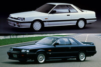 1986年に登場した7代目「日産スカイライン」の高性能グレード「GTS」（写真上）。清水氏のいう「GTS-R」は、後期型で登場したグループAのホモロゲーションモデルで、可変フロントスポイラーを固定化し、リアに大型スポイラーを装着していた（同下）。