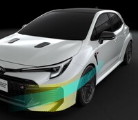 小さな段差を設けることで、バンパーコーナー部からの空気の剥離を抑制。走行時の操縦安定性向上が追求されている。