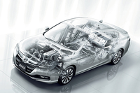 「SPORT HYBRID i-MMD」を搭載する「アコード ハイブリッド」の透視図。