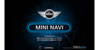 iPhone用ナビアプリ「MINI NAVI」の起動画面。右下に「Supported by NAVIelite」の文字が見える。
