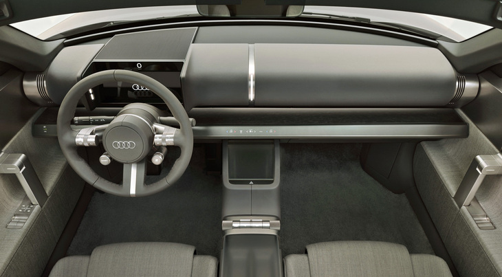 インテリアは非常に幾何学的で、機械的な質感と素材の温かみを追求したものとされている。