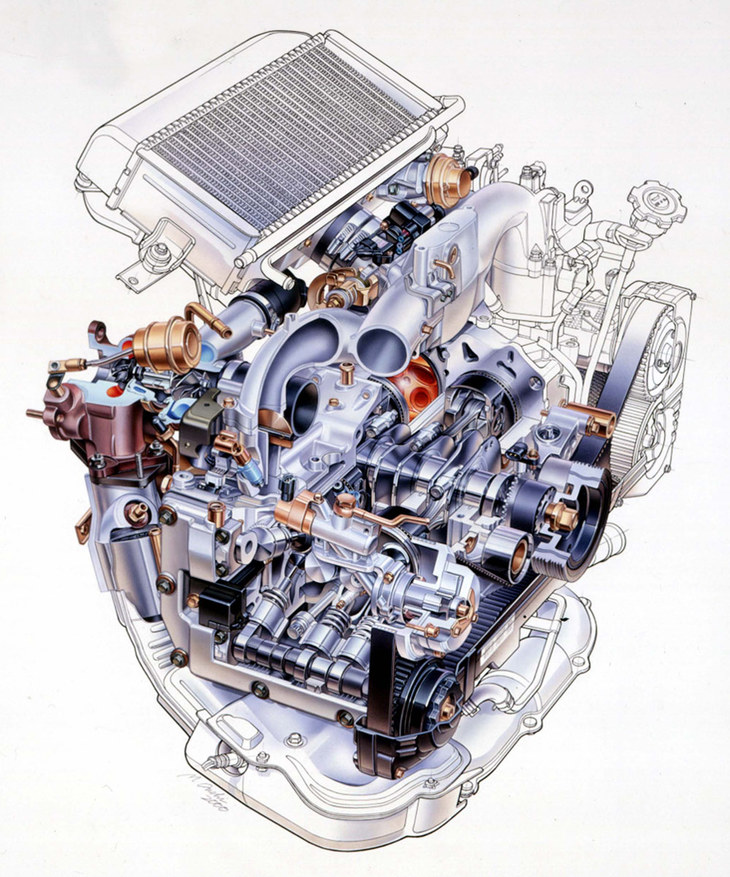 AVCSが搭載された、2代目「インプレッサWRX」のエンジン。