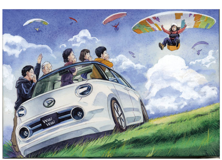 田中むねよし氏による「WaiWai」の絵はがき用イラスト。