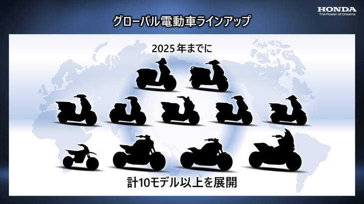 コミューターと“FUNモデル”を合わせ、ホンダは2025年までに10機種以上の電動二輪車の投入を計画している。
