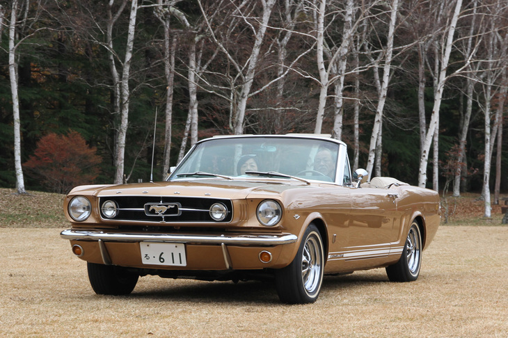 1965年「フォード・マスタング コンバーチブル」。新車のように美しく仕上げられた、「GTパッケージ」に289（4.7リッター）のV8エンジンを積んだ初代マスタング。