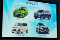 記者会見のスライドから。特定の国と地域で販売される“地域専用車”の代表例。