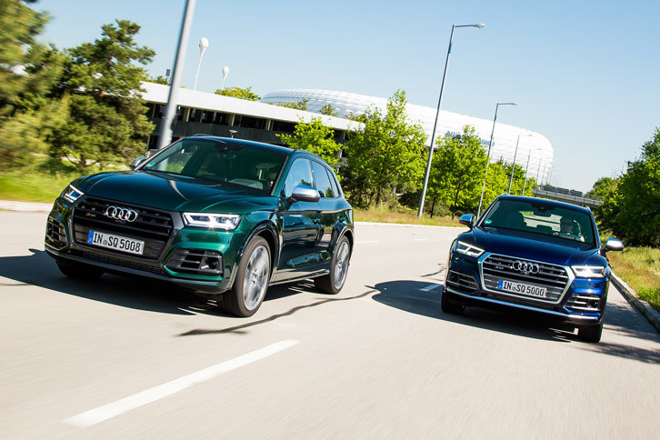 0-100km/h加速が5.4秒という動力性能を備える新型「SQ5」。最高速については、リミッターで250km/hに抑えられている。