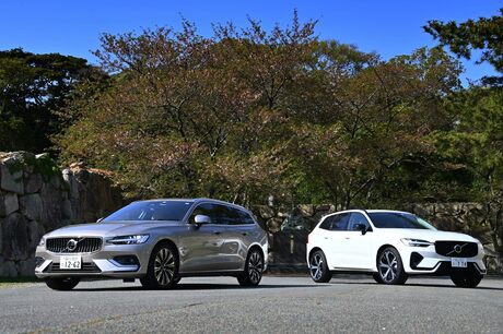 プラグインハイブリッドの「XC60」とマイルドハイブリッドの「V60」を連ね、福岡空港から山口・萩城までシ...