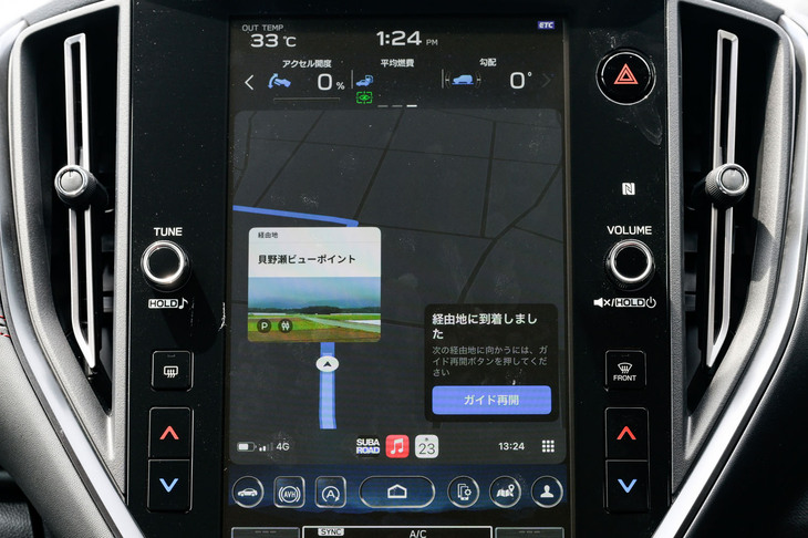 スタート地点「道の駅川場田園プラザ」を後にして、最初の経由地として表示される「貝野瀬ビューポイント」。ここまでは21kmの距離となる。