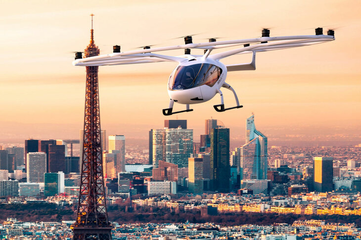 ヴォロコプター製eVTOL「ヴォロシティー」がパリを飛行するイメージ図。（photo：Volocopter）
