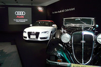 発表会場には、アウトウニオンAG製造の1936年型「Audi Front 255 Luxus Cabriolet」が特別展示されていた。アウディのロゴ、シルバーフォーリングスを配した最初のモデルだという。