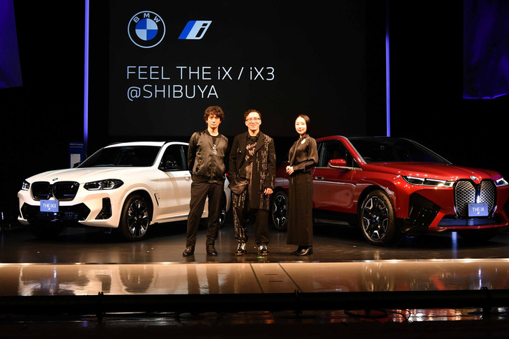 「THE iX SHIBUYA WALL JACK」に展示する作品を手がけた安藤政信氏（左）とレスリー・キー氏（中央）、佐々木香菜子氏（左）。