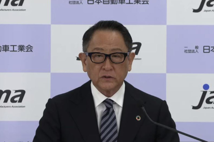 2023年5月度のオンライン記者会見を行った日本自動車工業会の豊田章男会長（トヨタ自動車）。