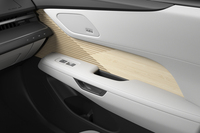 レクサスのシグネチャーアイテムだというバンブー（竹）がモチーフのオーナメントを採用。面で発光するアンビエントライトにもなっている。