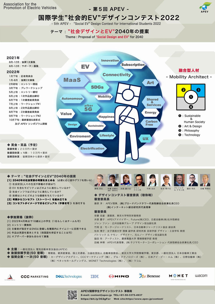 「国際学生“社会的EV”デザインコンテスト2022」のポスター。