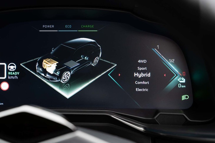 ドライブモードは「4WD」「スポーツ」「ハイブリッド」「コンフォート」「エレクトリック」の全5種類が用意される。