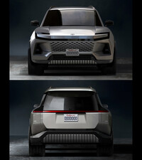 新型「RAV4」の、フロントとリアのデザインスケッチ。