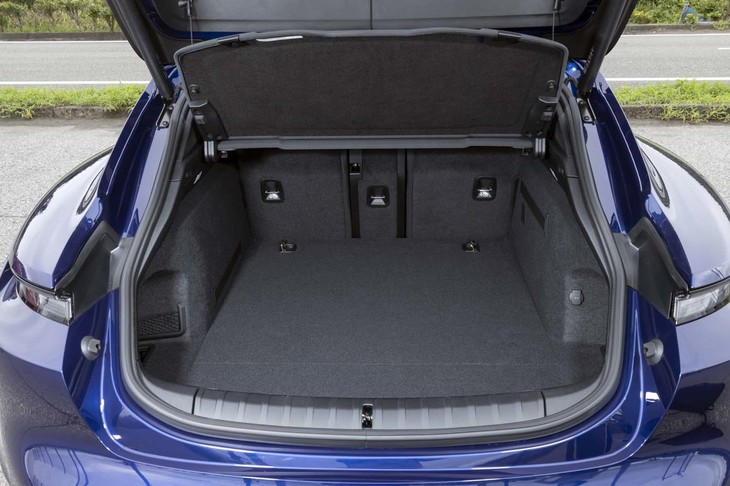 大きなテールゲートを持つ荷室は、既存モデル「タイカン」との大きな違いのひとつ。後席の背もたれを倒すことで積載容量を拡大できる。