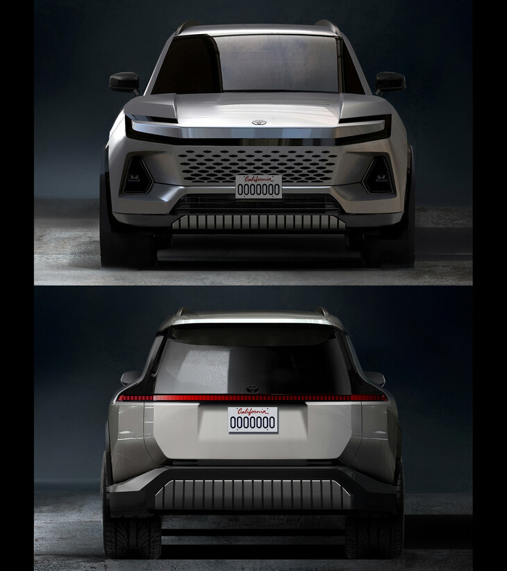 新型「RAV4」の、フロントとリアのデザインスケッチ。