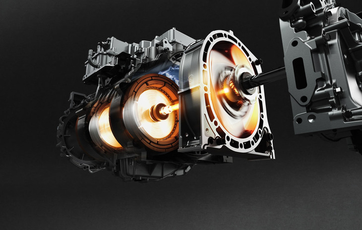 ロータリーエンジンはモーターおよび発電機と同軸上に搭載される。