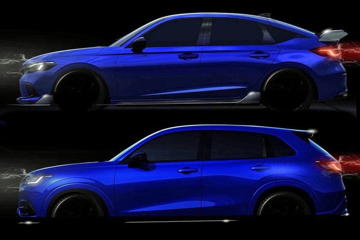 東京オートサロン2023のホンダブースに出展される「シビックe：HEV SPORTS ACCESSORY CONCEPT」（写真上）と「ZR-V e：HEV SPORTS ACCESSORY CONCEPT」（同下）。