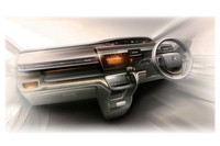 新型「ステップワゴン」のインストゥルメントパネルまわりのスケッチ。