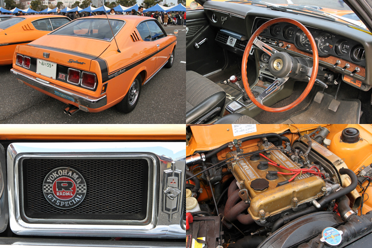 アメリカのマッスルカーを縮小したような「三菱ギャランGTO」のキャッチフレーズは“ヒップアップクーペ”で、ダックテールと呼ばれる反り上がったテールが特徴。カムカバーとエアクリーナーケースが金色に塗られた「GTO-MR」の1.6リッター直4 DOHCエンジンは、当時クラス最強の125ps（グロス値）を発生した。