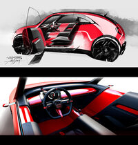 「ビジョンXコンパクト」の内外装のデザインスケッチ。このクルマをベースに、「マツダ2」がモデルチェンジすればいいのだけれど……。