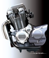 2010年2月のデビュー時に公開された、「ホンダCB1100」のエンジンのレンダリングイメージ。空冷ユニットならではの造形美を際立たせるべく、冷却フィンは厚みを2mmに抑えた奥行きのある形状とされた。