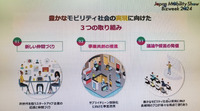 「ジャパンモビリティショービズウィーク2024」のコンテンツは、大きく分けて3つ。それらの取り組みを通じて、豊かなモビリティー社会の実現を目指すという。