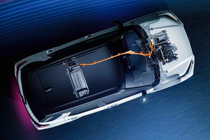 システムは新型の1.2リッターエンジンとモーター、ジェネレーター、容量4.3Ahの走行用バッテリーで構成。エンジンを発電のみに用いる、シリーズ式ハイブリッドに分類される。