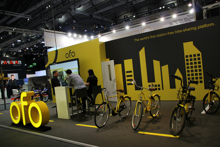 中国で話題の自転車シェアリング業者「ofo」もブースを出展。ヨーロッパ各国への進出準備を着々と進めている。