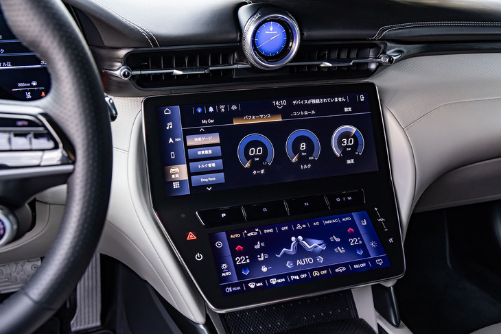 12.3インチと8.8インチのタッチ式液晶パネルを組み合わせたコンフォートディスプレイ。スイッチの削減と先進的なイメージの演出がうたわれている。シフトセレクターはプッシュスイッチ式で、上下2枚の液晶パネル間に配置される。