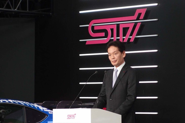 あいさつを述べるSTIの平川良夫社長。「課題に対して愚直に取り組み、技術で解決するのがSTIの使命です」。