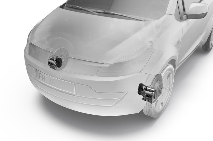 ZFによる、業界初となる前輪用電動パーキングブレーキのイメージ。