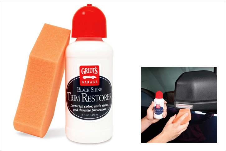 【パーツ・バンパーケア】
	GRIOT'S GARAGE／グリオズ ガレージ　ブラックシャイントリムリストアラー 8 オンス
	
	紫外線や酸性雨などによって、色あせて白っぽくなってしまったプラスチックバンパーなどを、元の黒々とした色に戻すことができる。肉眼では見落としてしまう小キズやひび割れに深く浸透し、効果を長期的に持続。まるで新品部品に取り換えたかのような効果が期待できる。
	
	内容量：236ml　価格：3240円（税込）　問い合わせ：LE GARAGE　03-3587-2785