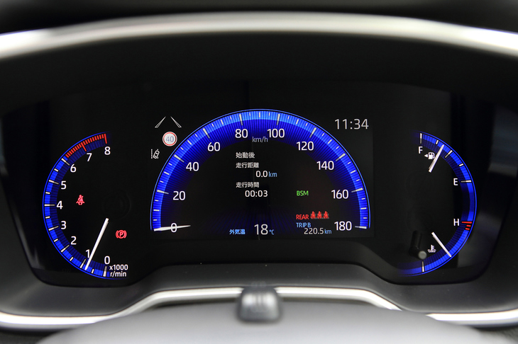 「G“Z”」「ハイブリッドG“Z”」ではメーターパネルの中央が7インチのTFTモニターとなっており、速度計やマルチインフォメーションディスプレイの役割を担っている。