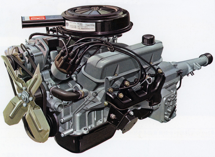 「クラウン エイト」用の2.6リッターV8 OHVエンジン。アルミを多用し重量は152kgという軽量設計で、鋳鉄製だった「クラウン」用の1.9リッター直4 OHV（175kg）より軽かった。
