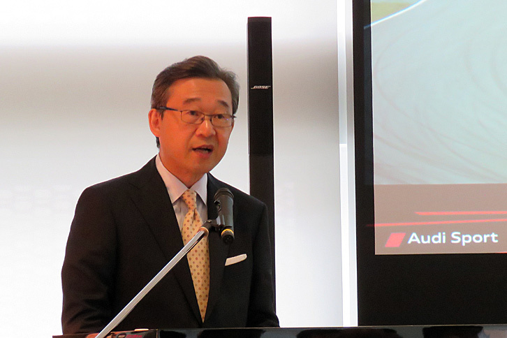 アウディ スポーツの歴史について紹介するアウディ ジャパンの斎藤 徹社長。