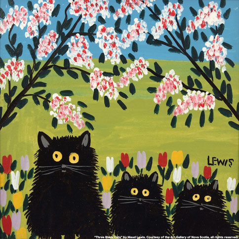 “Three Black Cats” by Maud Lewis. Courtesy of the Art Gallery of Nova Scotia, all rights reserved.